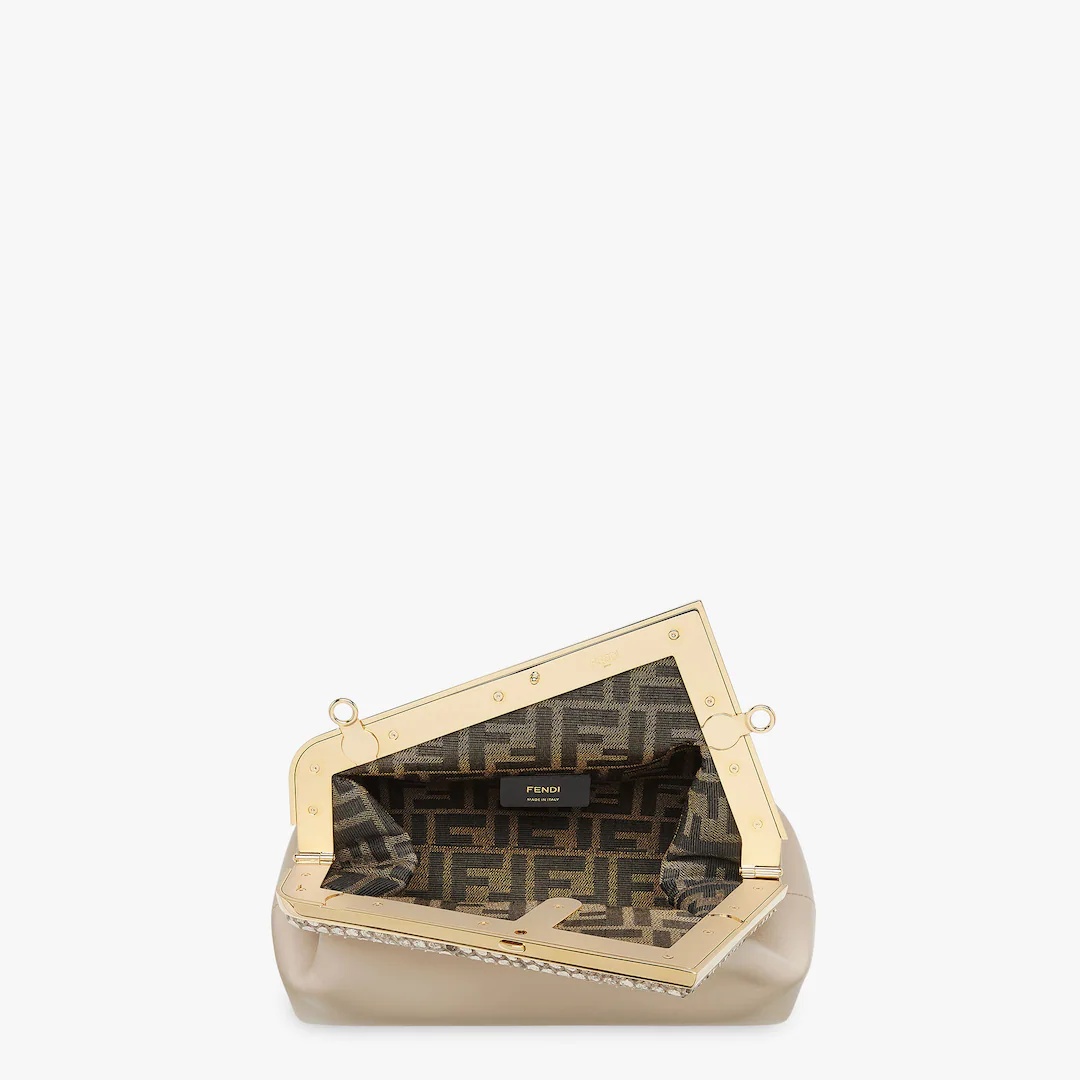 Small Fendi First bag made of soft pink nappa leather with oversized metal F clasp bound in tone-on- - 4