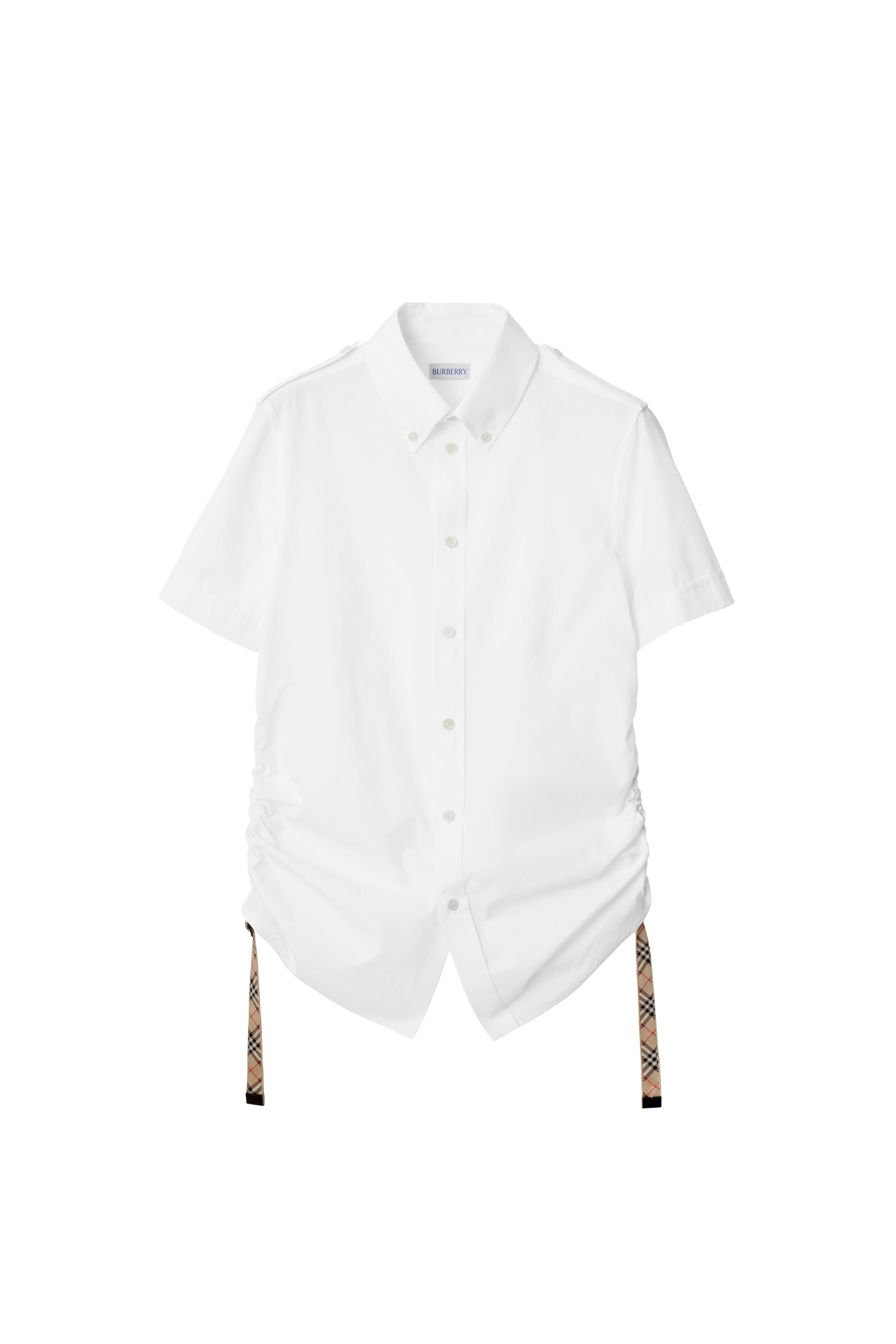 burberry Check Trim Cotton Shirt in Optic White at Nordstrom - 4