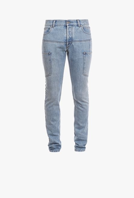 Light blue cotton tapered jeans - 1