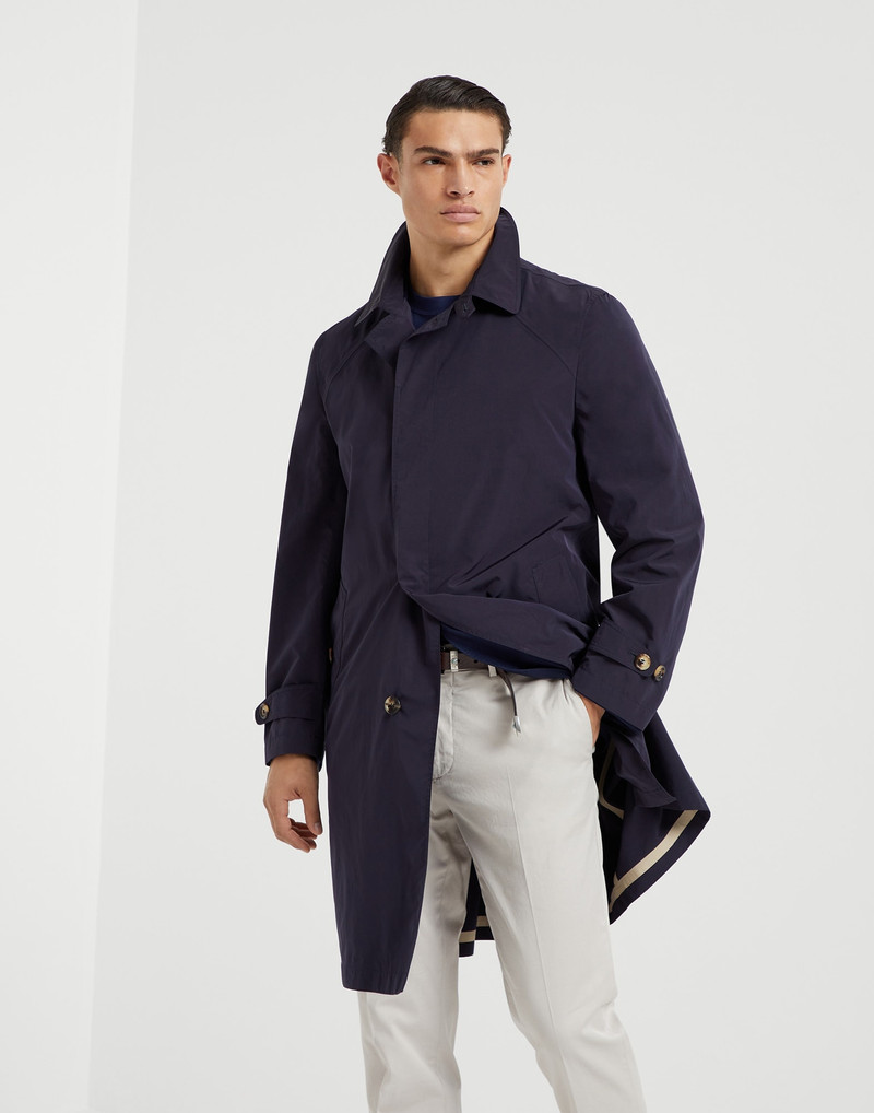 Water-resistant microfiber unlined trench with heat-bonded seams 1