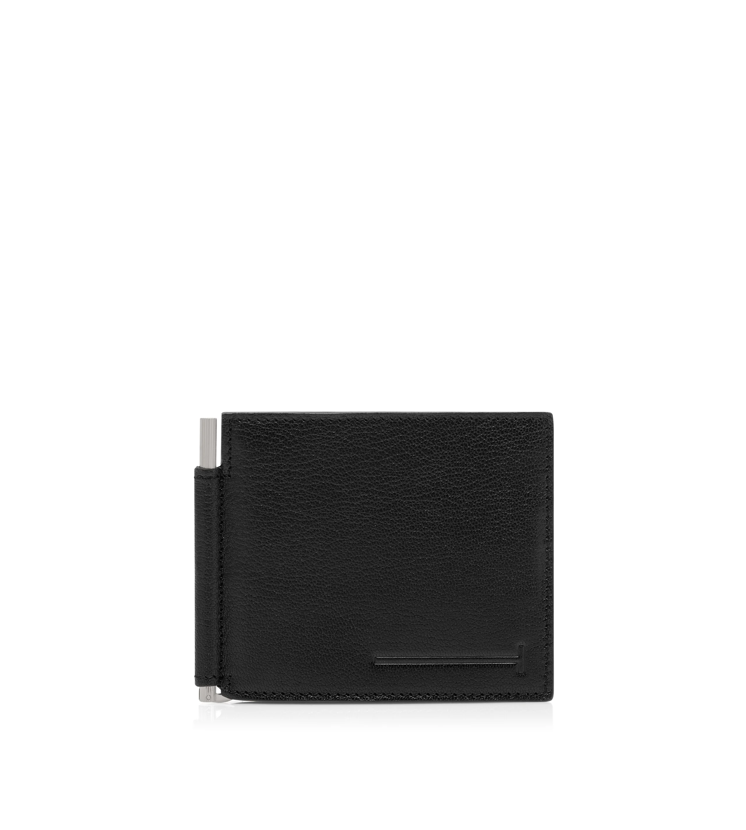 SUPPLE GRAIN LEATHER ELONGATED T LINE MONEY CLIP WALLET - 1
