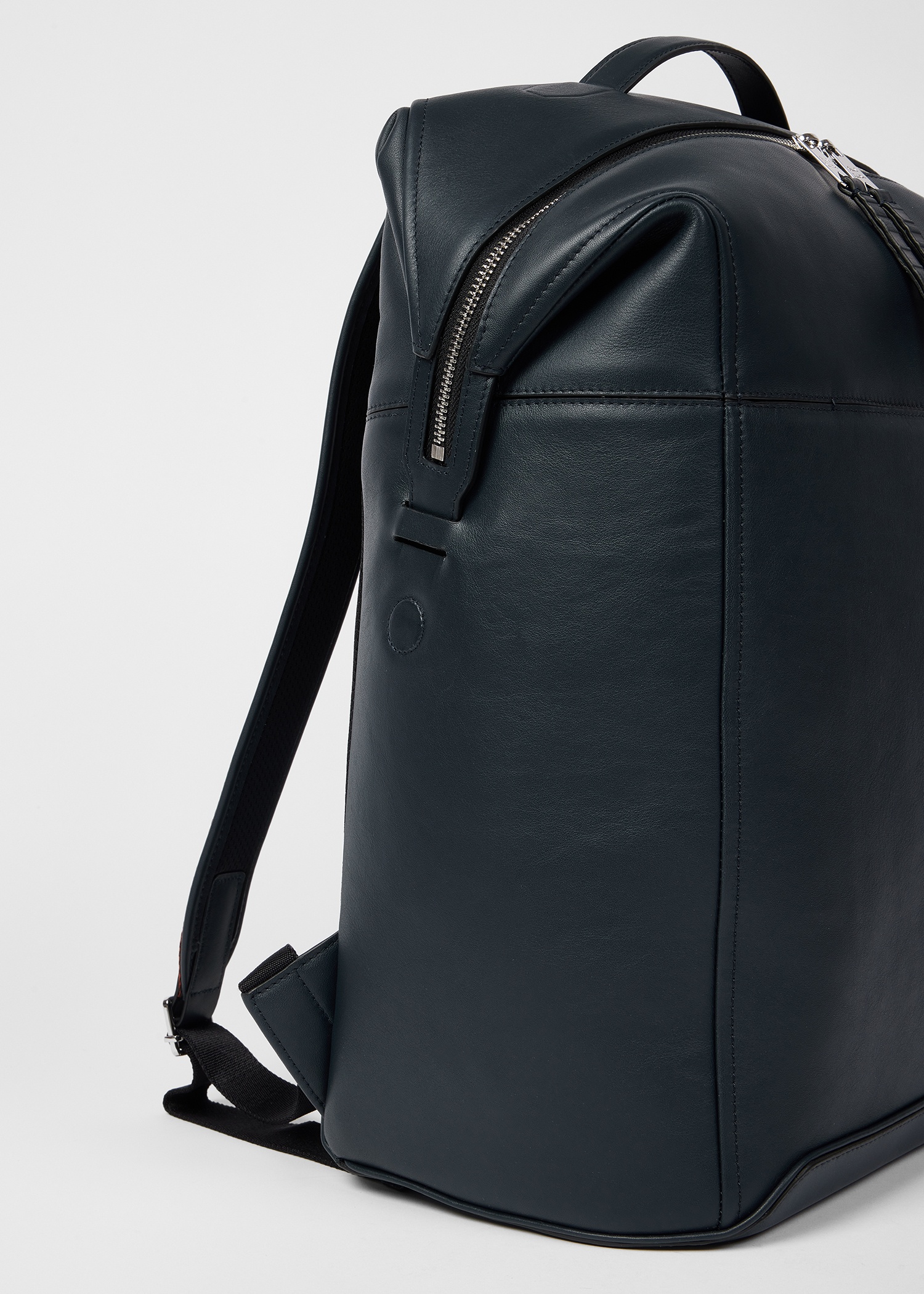Dark Blue Leather 'Signature Stripe' Trim Backpack - 5