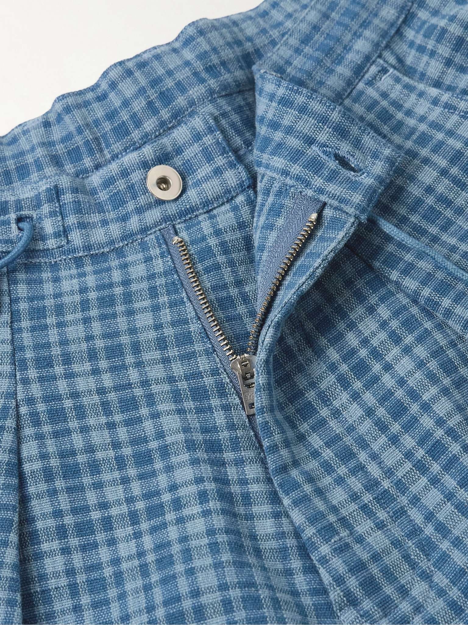 Lush Tapered Pleated Checked Organic Cotton Drawstring Trousers - 3