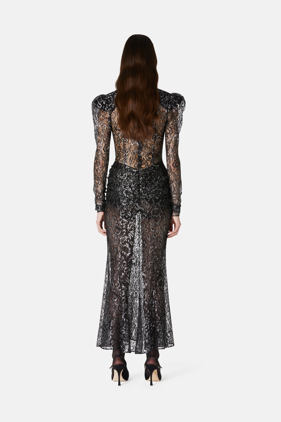 LUREX LACE EVENING DRESS WITH BOW - 5