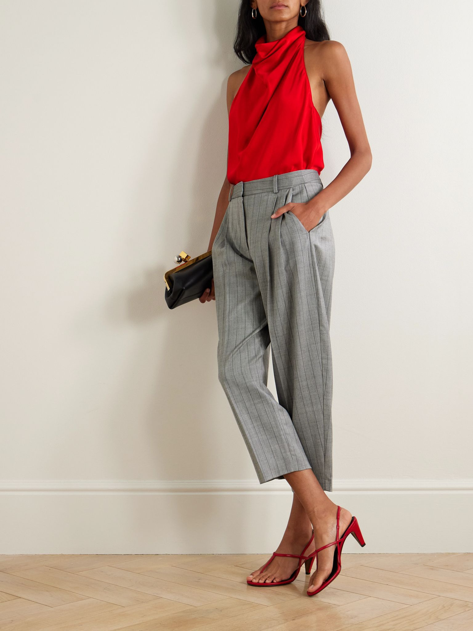 Draped satin halterneck top Red - 2