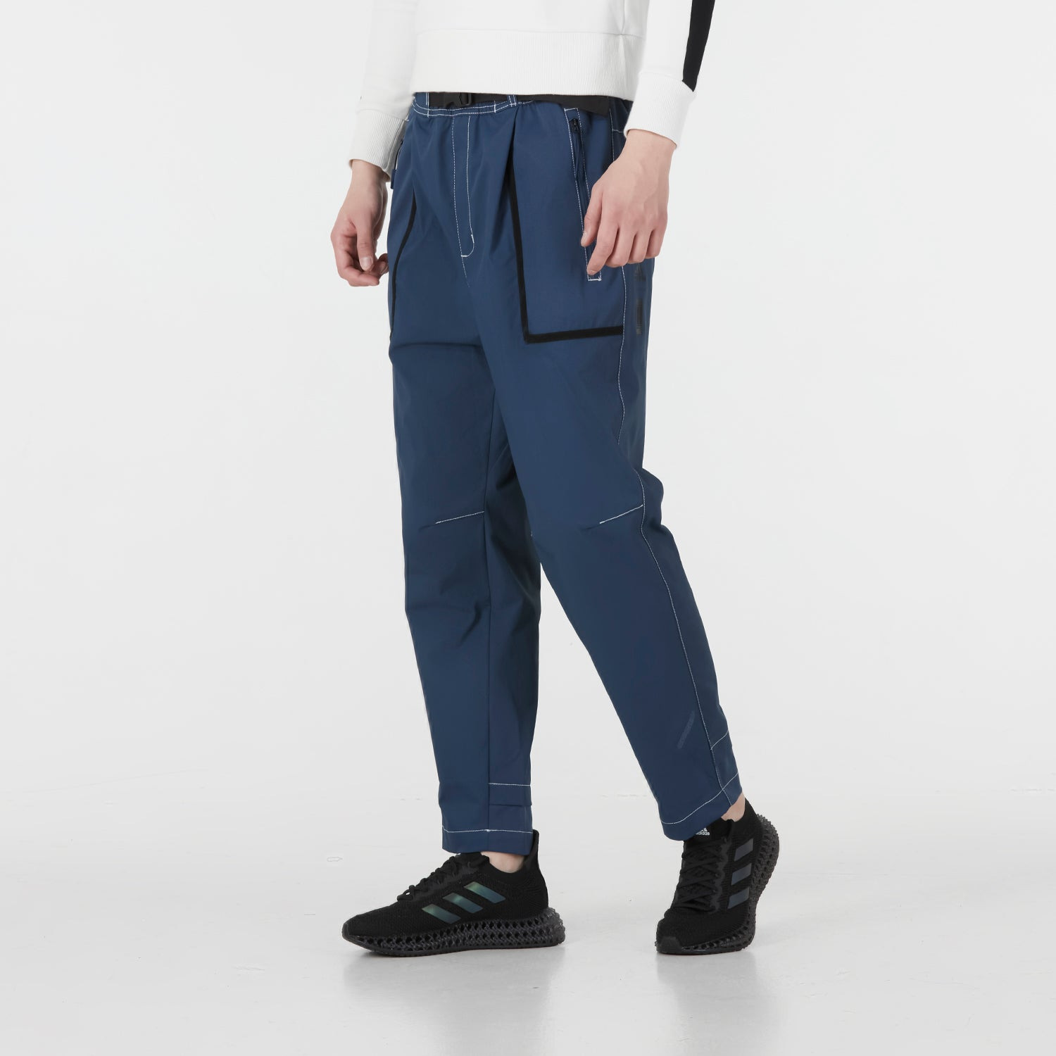 Men's adidas Solid Color Belt Woven Sports Pants/Trousers/Joggers Blue HM7470 - 5