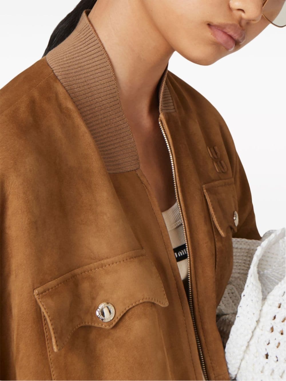 logo-lettering suede jacket - 6