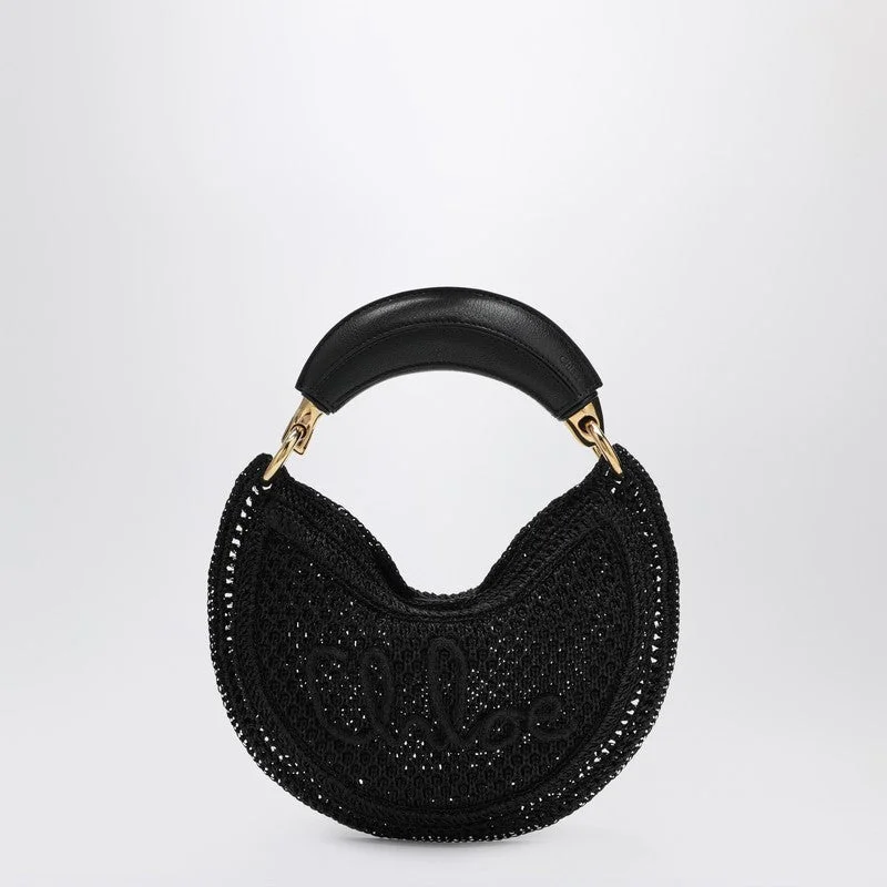 Chloé Mini Summer Banana Hobo Bag In Black Crochet With Leather Details Women - 1