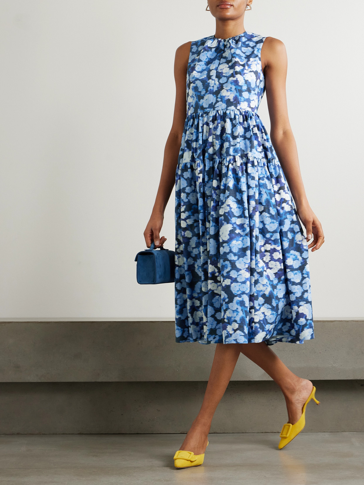Tiered Gathered Floral-print Cotton-poplin Midi Dress - 2