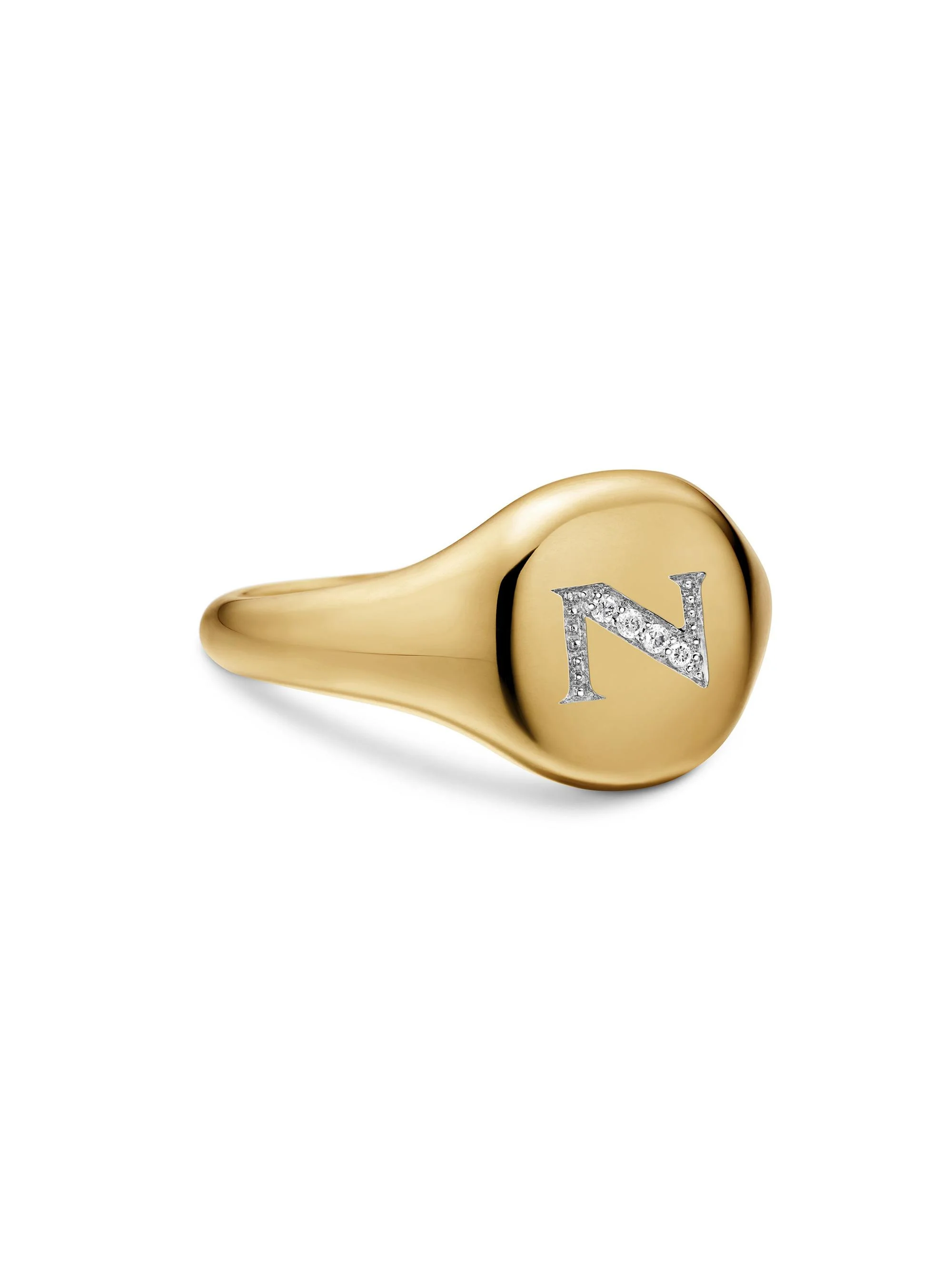 Women's DY Initial Pinky Ring in 18K Yellow Gold - N Letter - 1