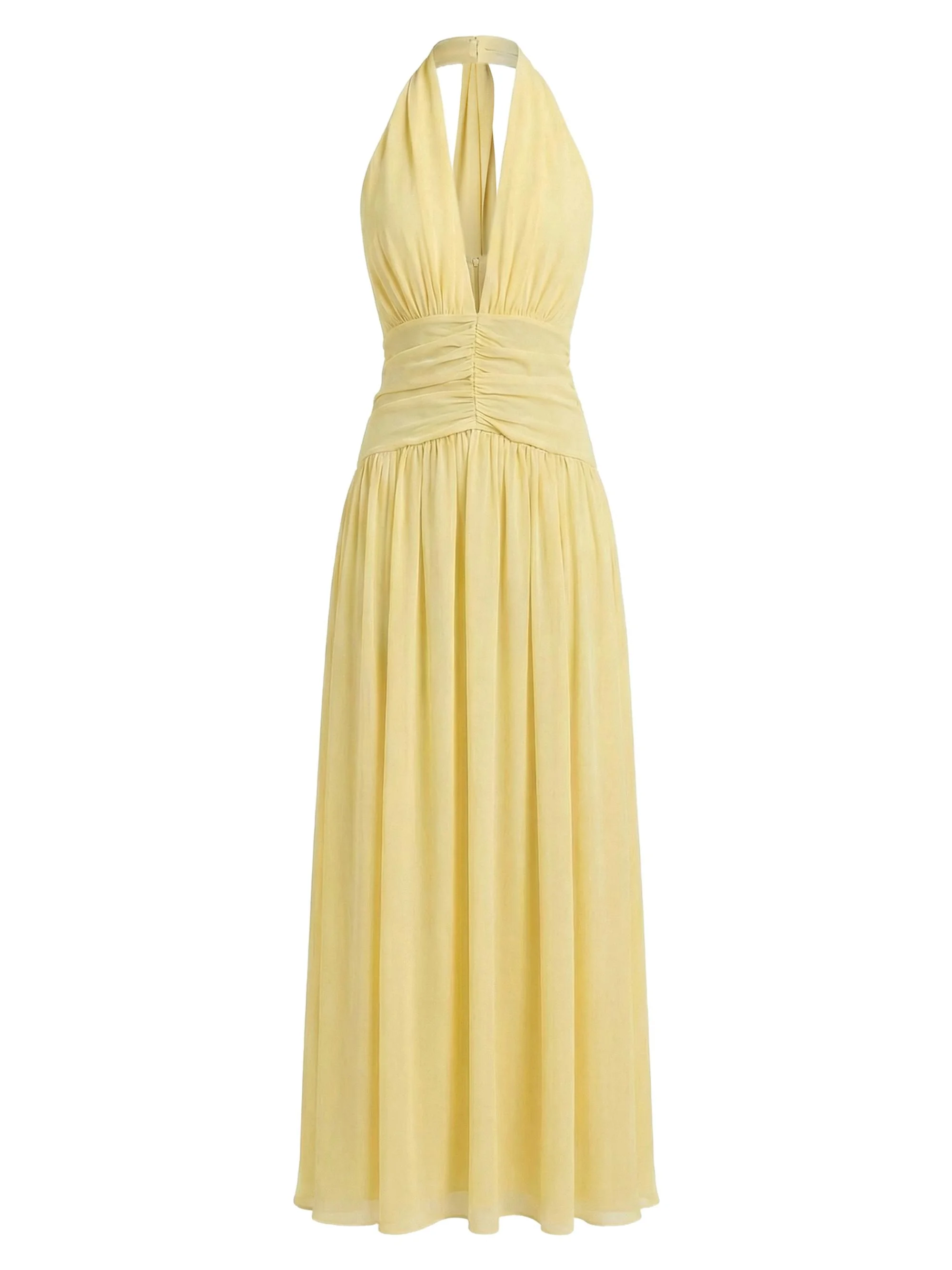 Women's Arella Pleated Scarf-Detail Georgette Maxi Dress - Lemon - 1
