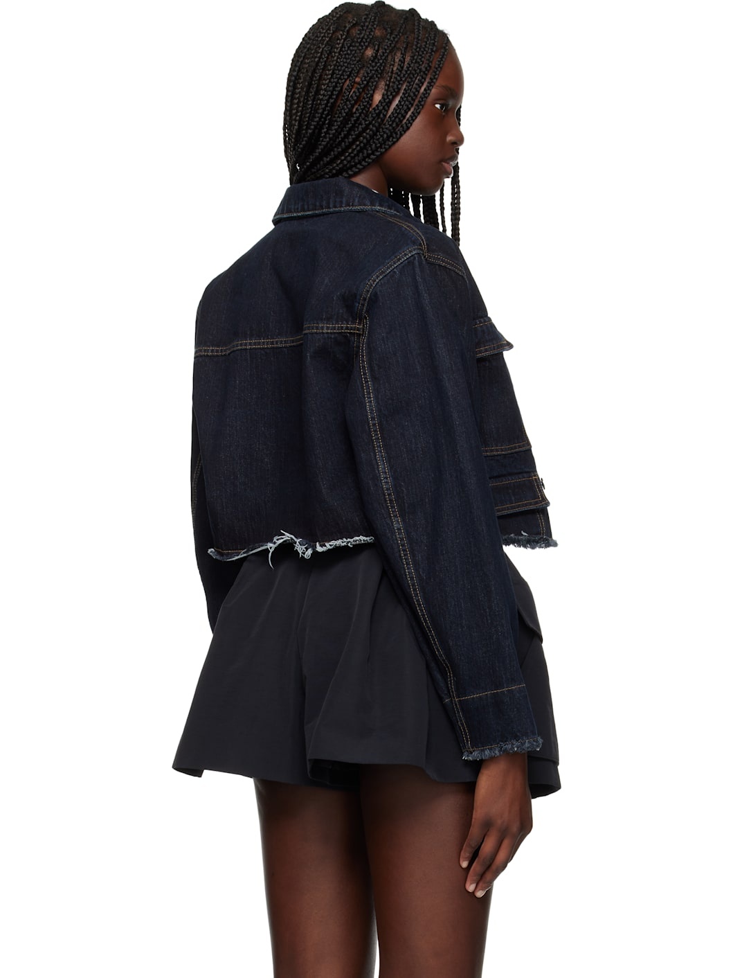 Navy Cropped Denim Jacket - 3