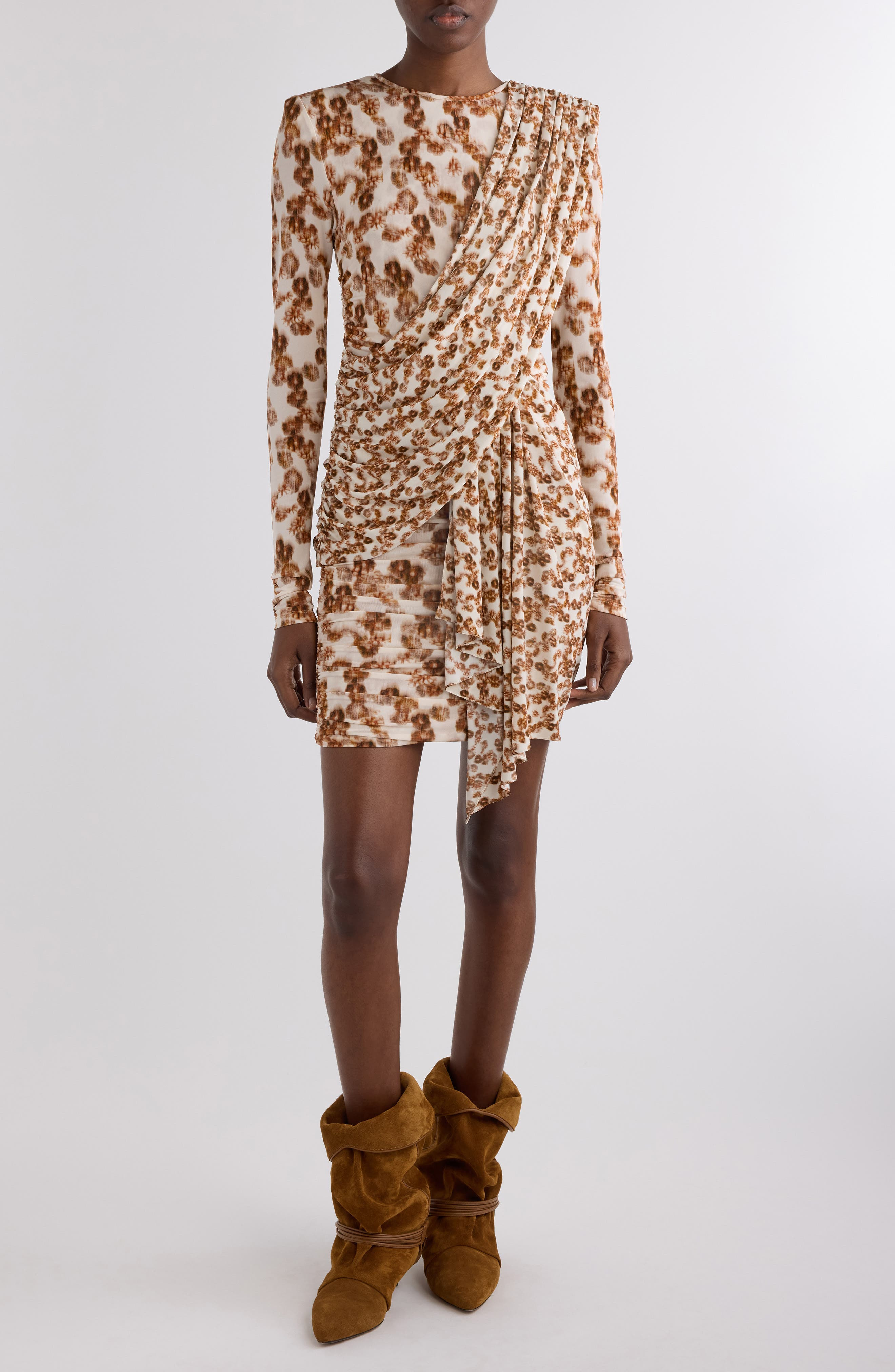 Isabel Marant Georgia Floral Long Sleeve Jersey Minidress in Ochre at Nordstrom - 1