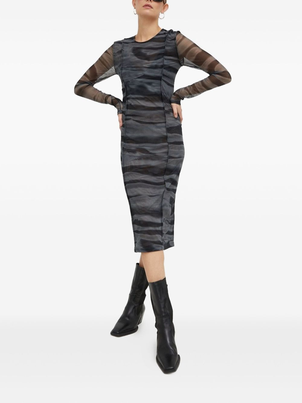 mesh-panelled midi dress - 2
