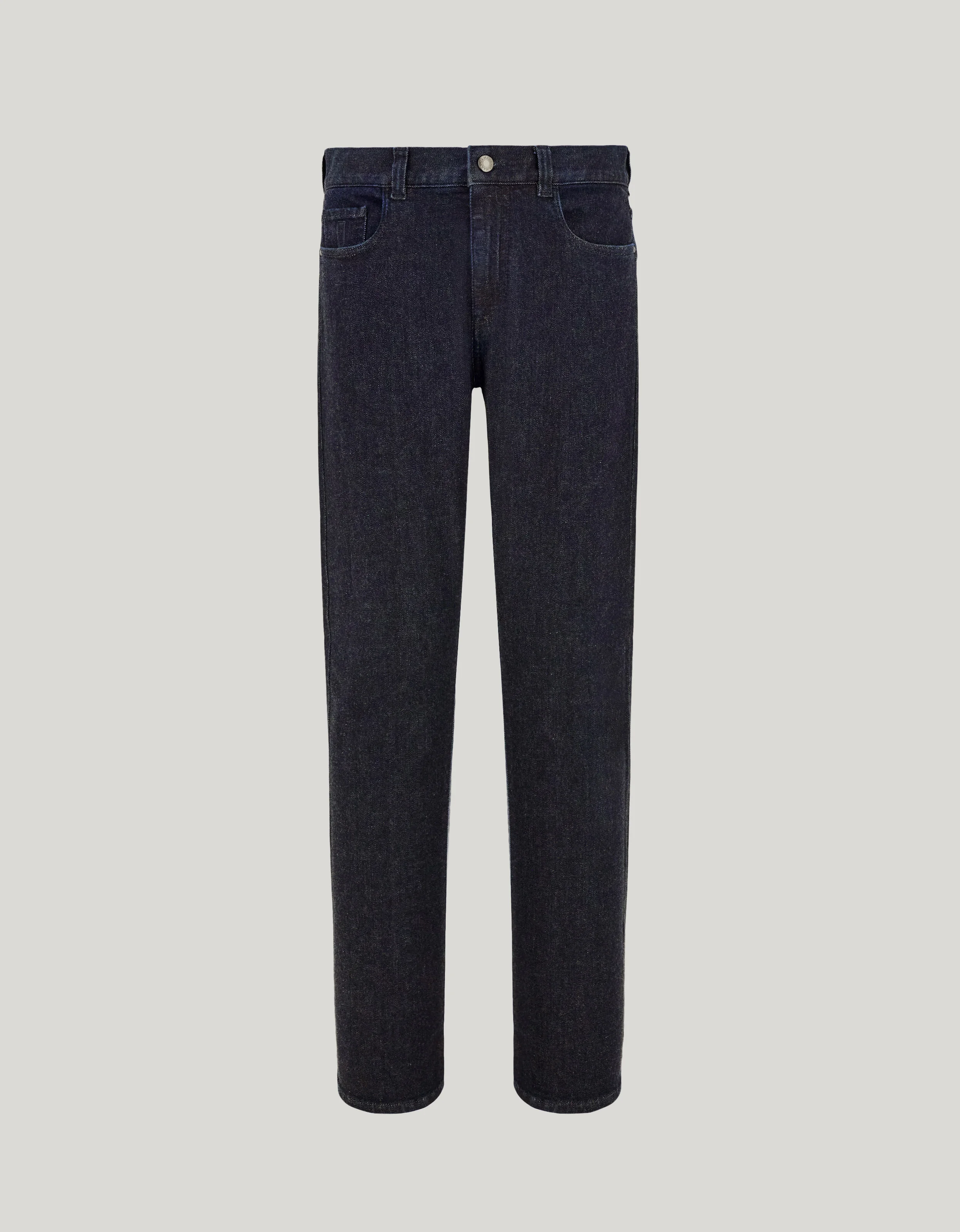 DARK BLUE COMFORT COTTON AND CASHMERE DENIM REGULAR-FIT JEANS - 1