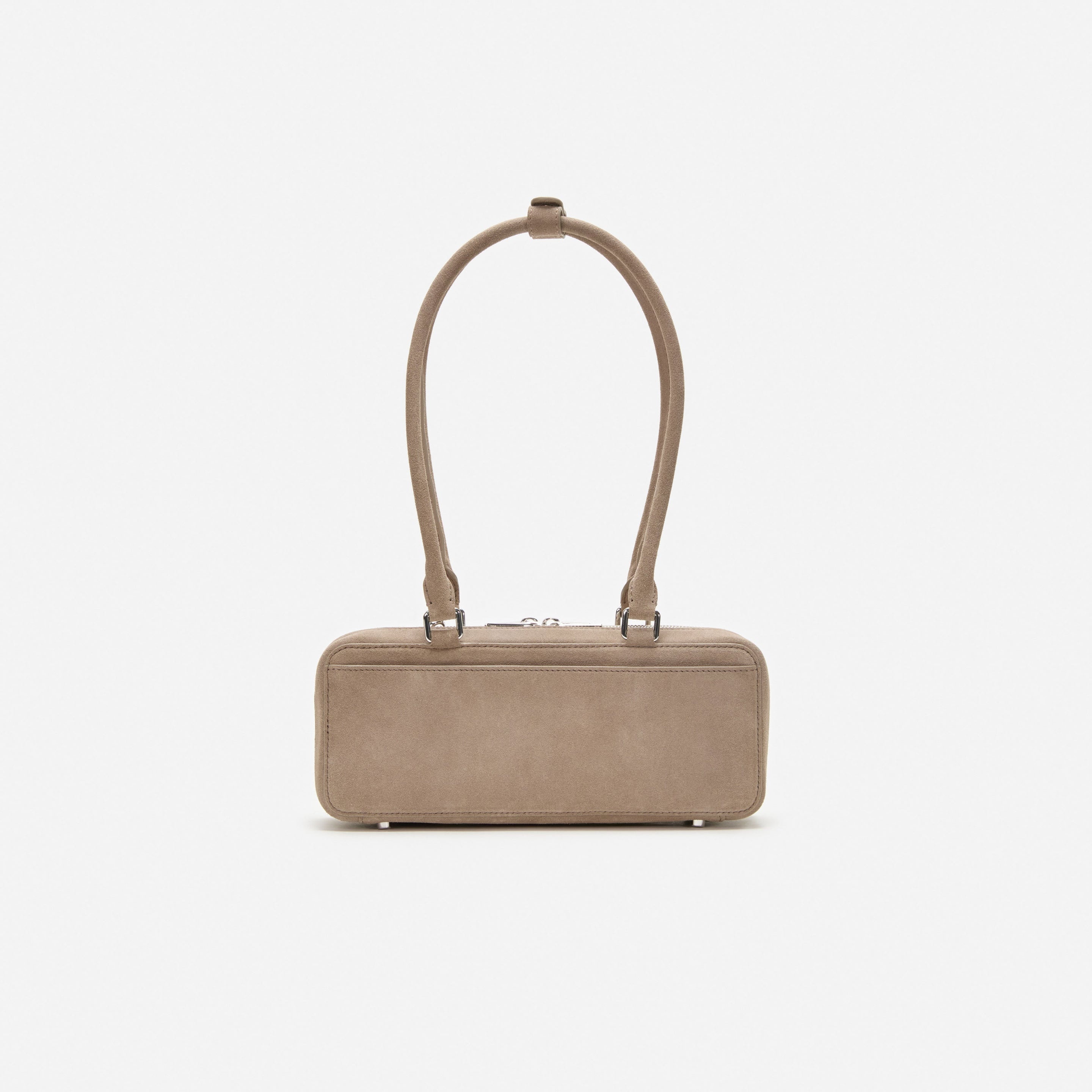 Grey Suede Baguette Shoulder Bag With Charm - 3