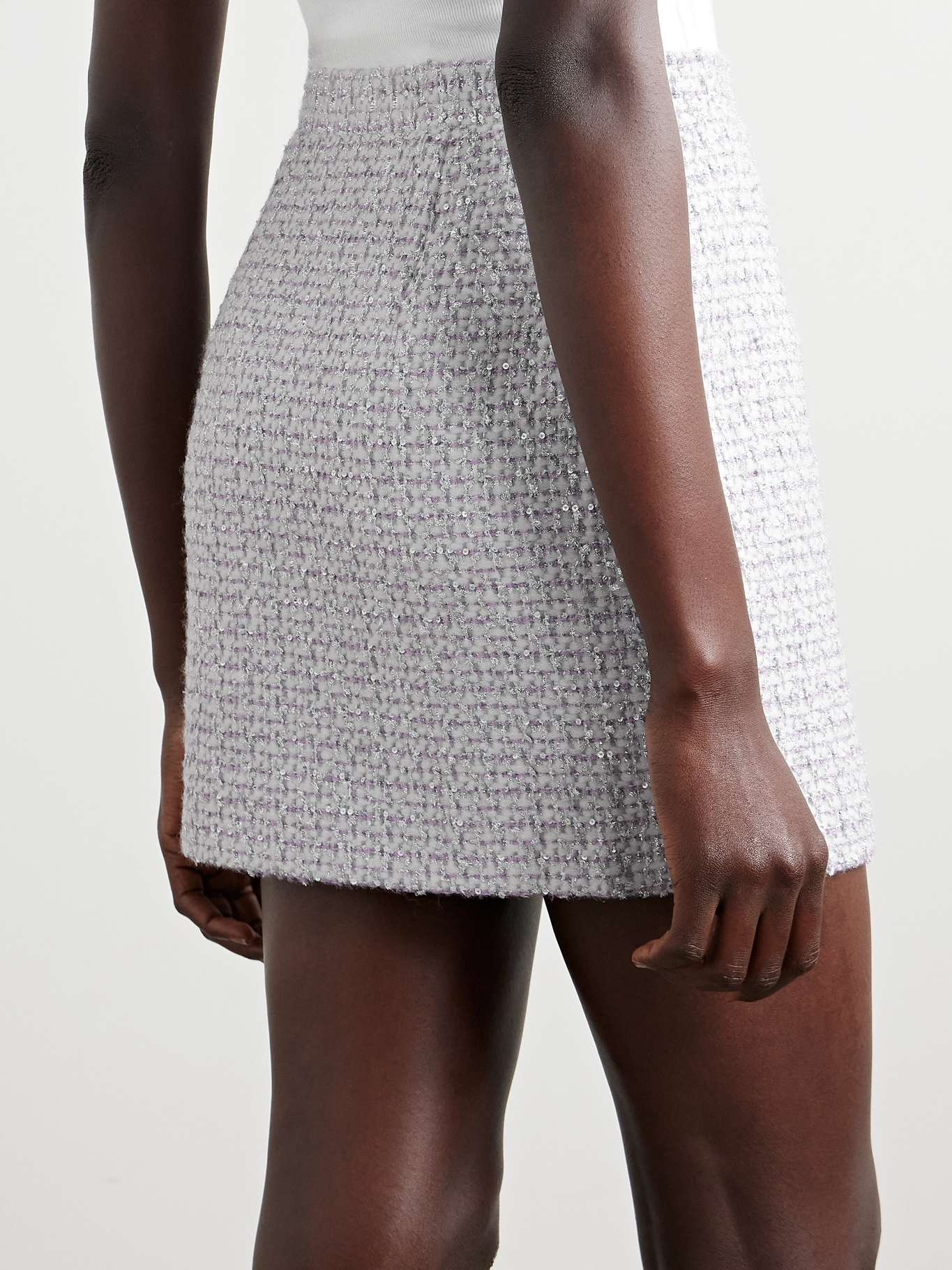 Sequin-embellished metallic tweed mini skirt - 4
