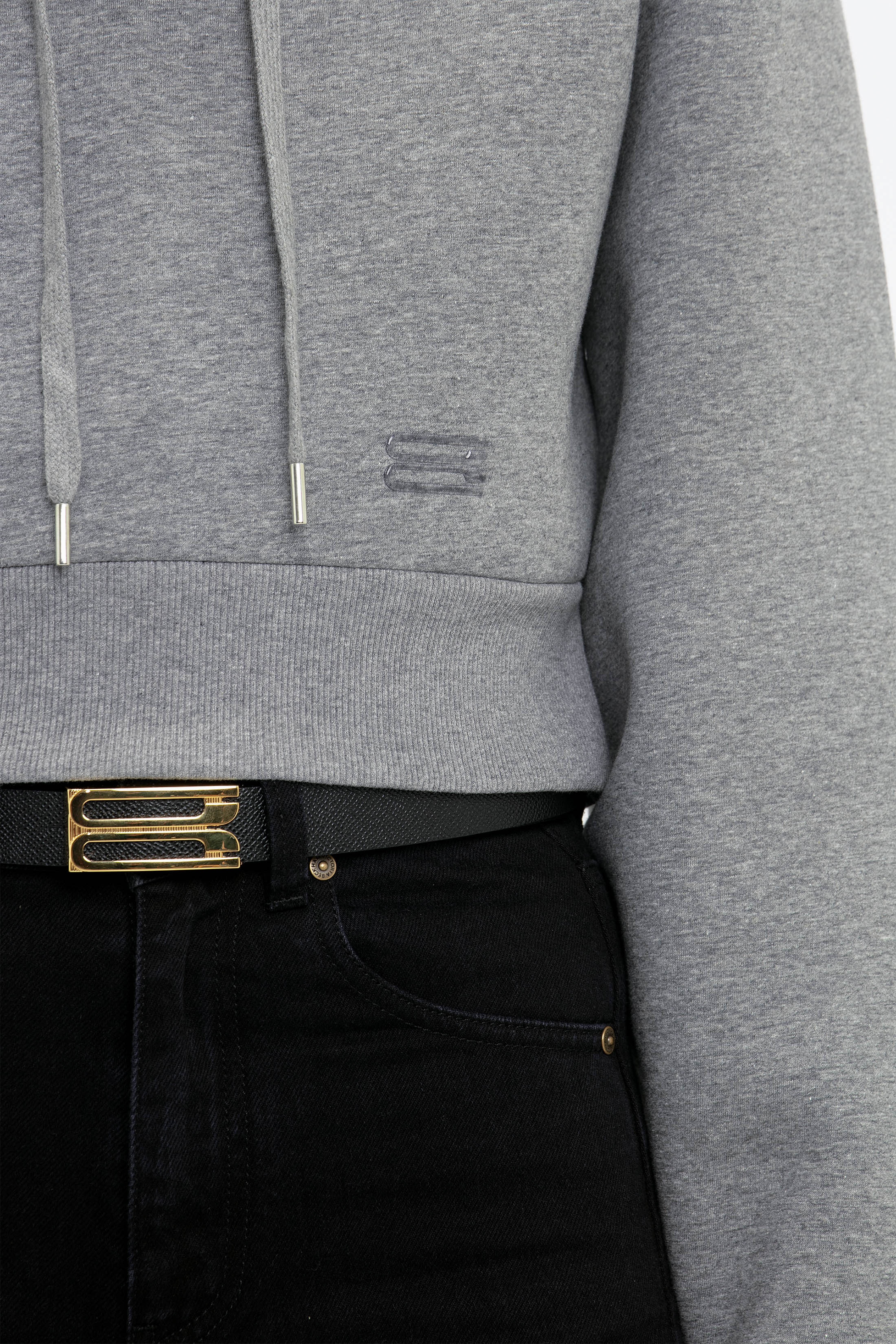 Cropped Structured Hoodie In Grey Marl - 5