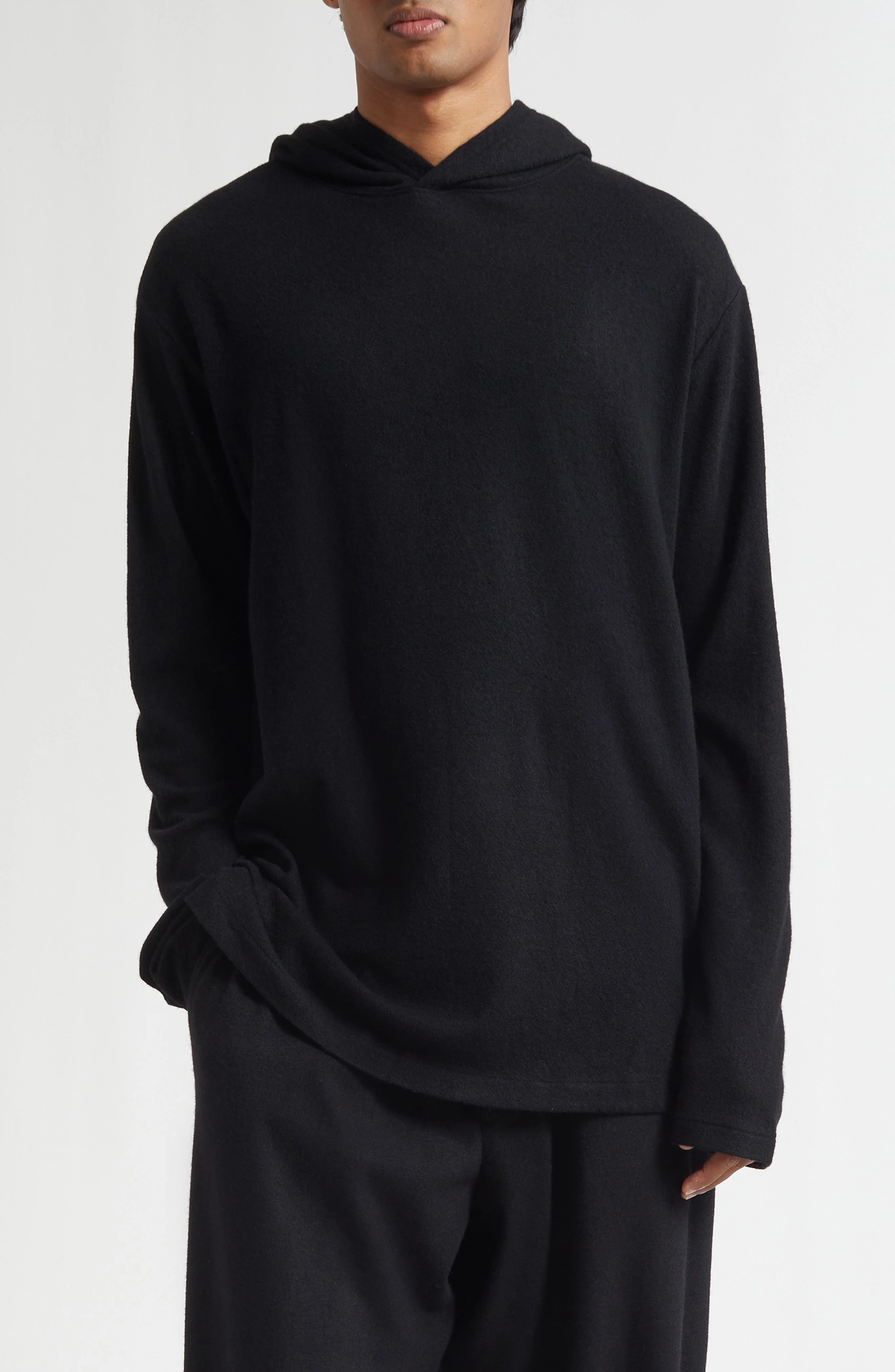 Yohji Yamamoto Super 120s Wool T-Shirt Hoodie in Black at Nordstrom - 1