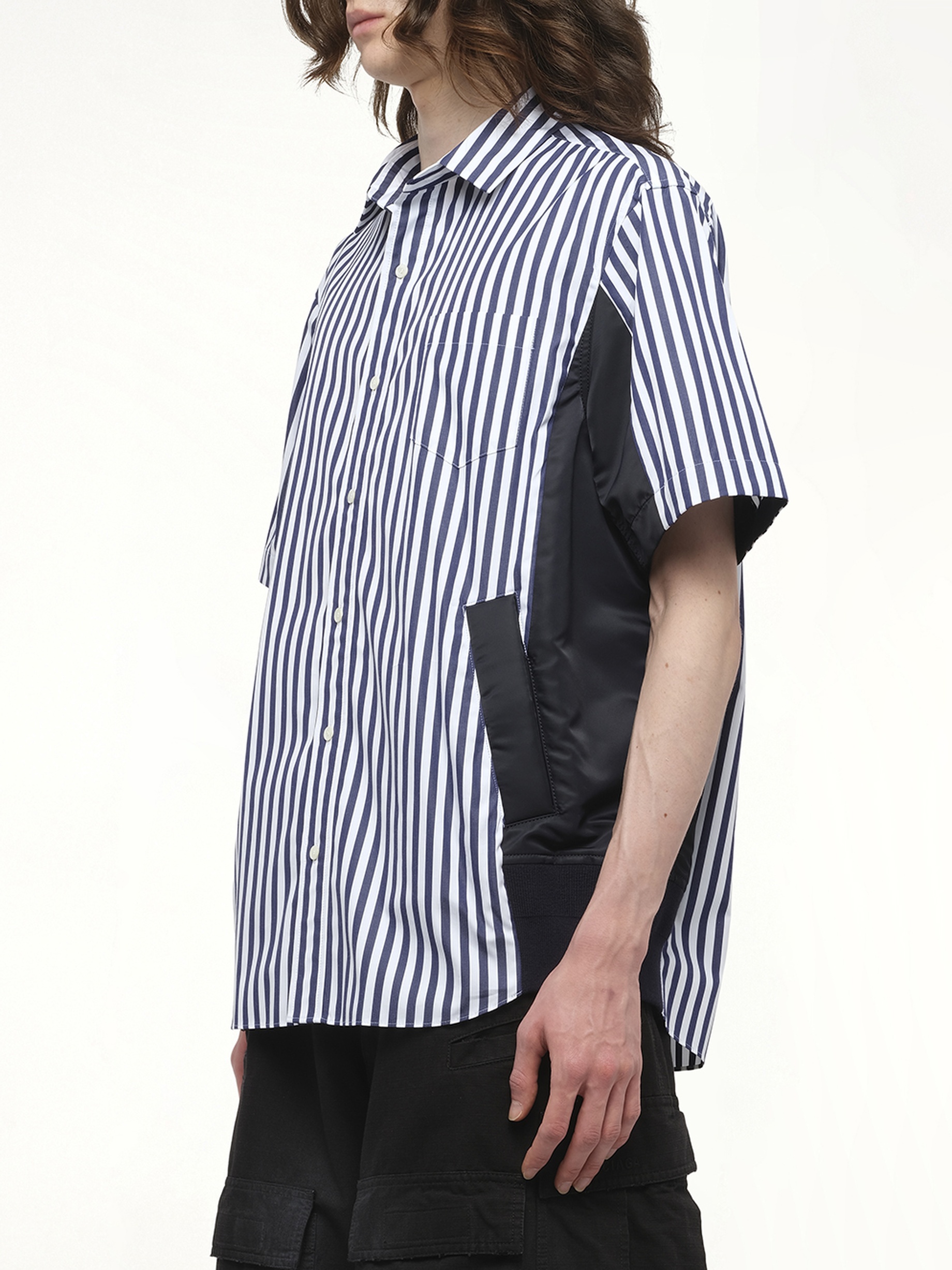 Cotton Poplin Shirt in Navy Stripe/Navy - 5