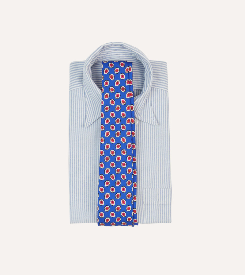 Drake's Blue Hexagon Tile Print Silk Self-Tipped Tie outlook