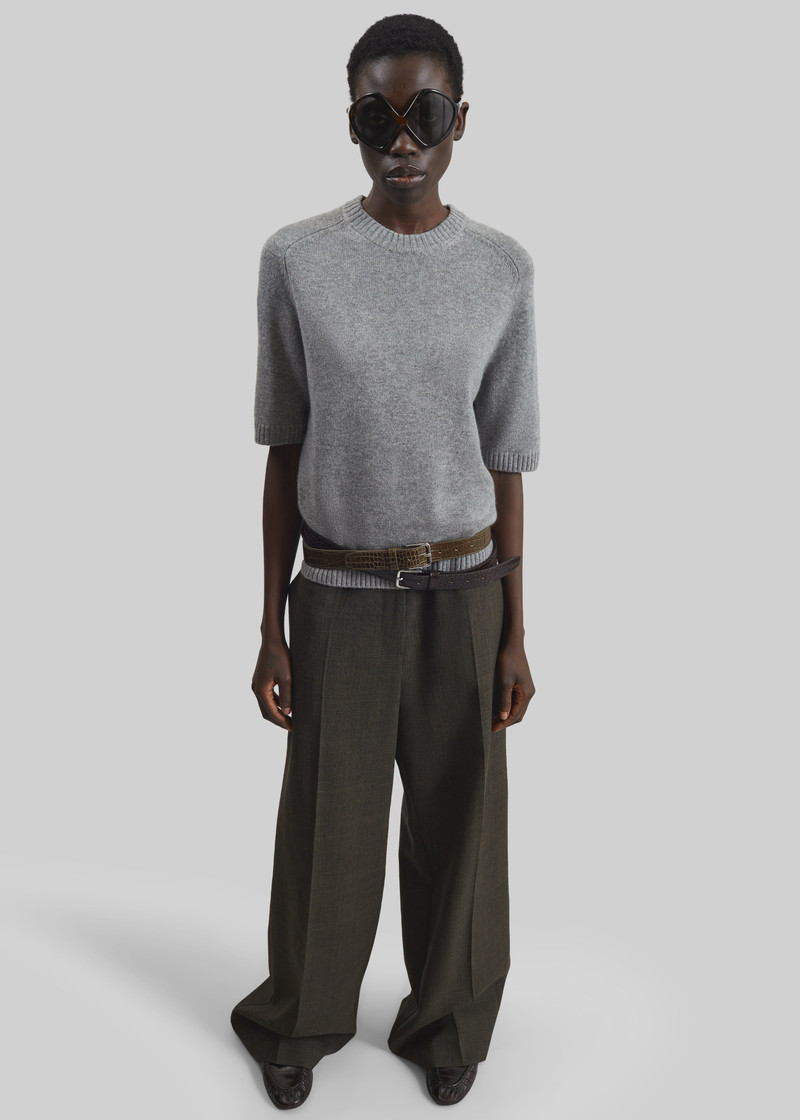 Loulou de Saison Dara Short-Sleeve Cashmere Top - Grey Melange 1