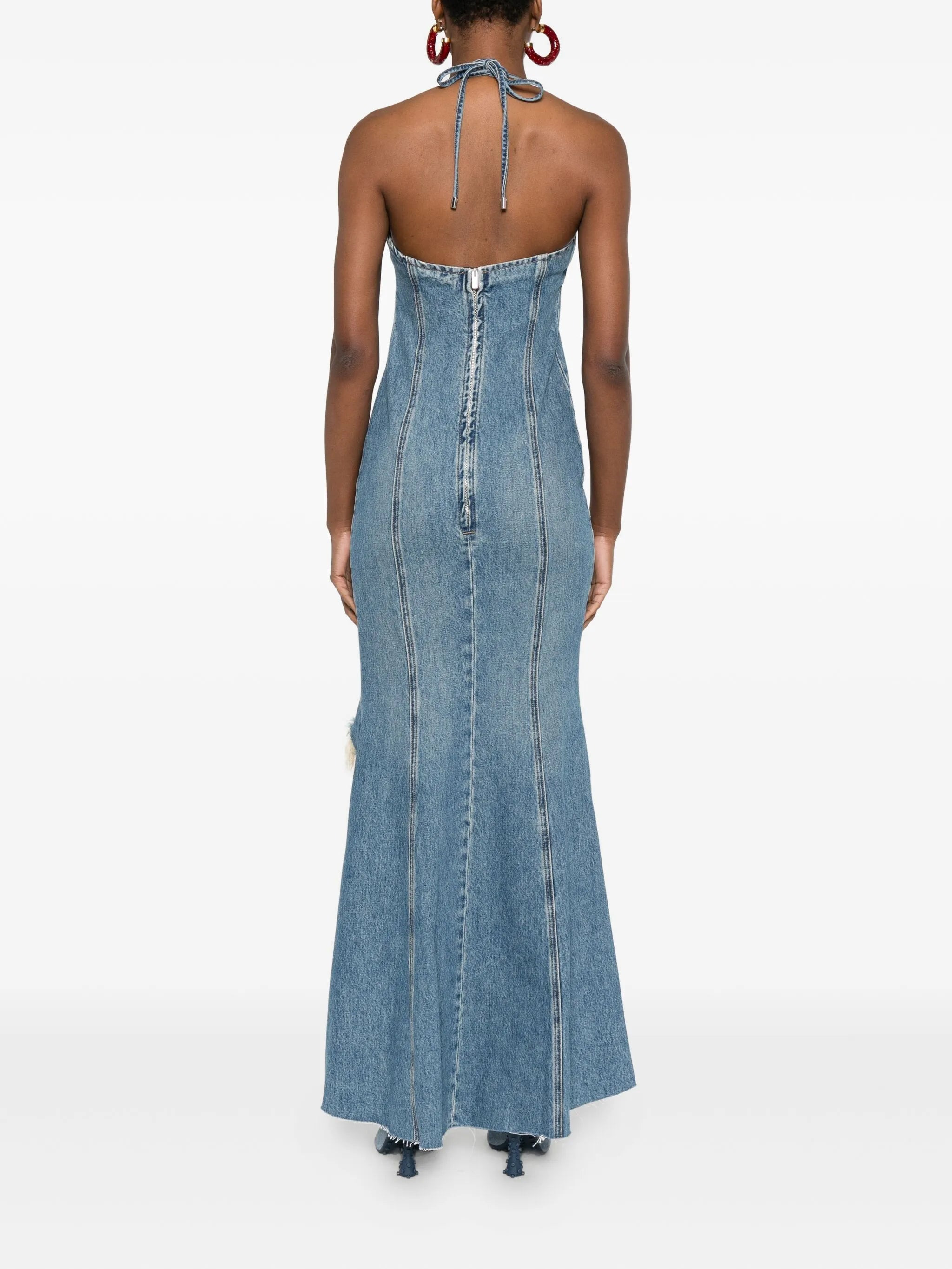 Blumarine Halter-neck Frayed-hem Denim Dress - 5