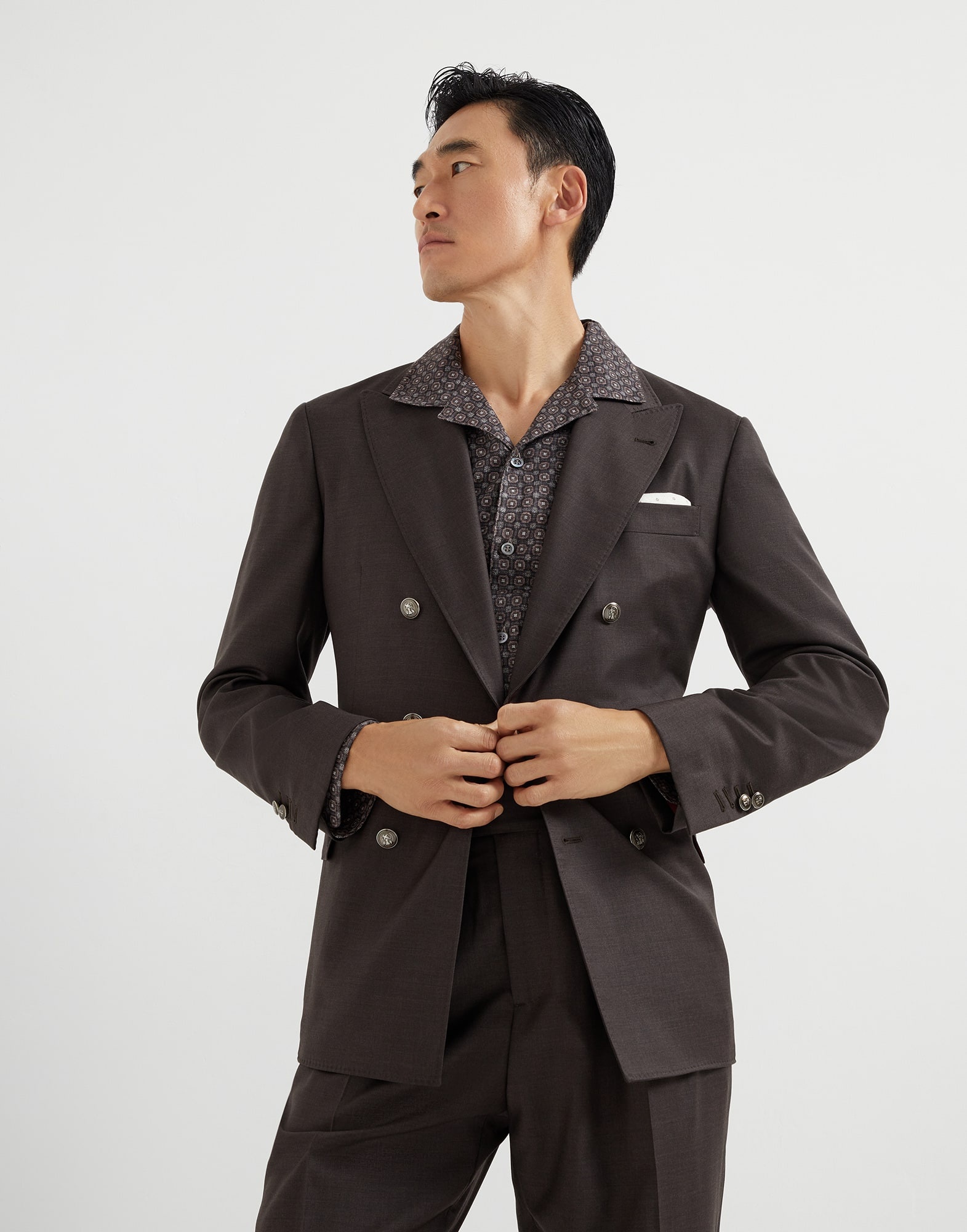 Virgin wool batavia one-and-a-half-breasted deconstructed blazer with metal buttons - 4