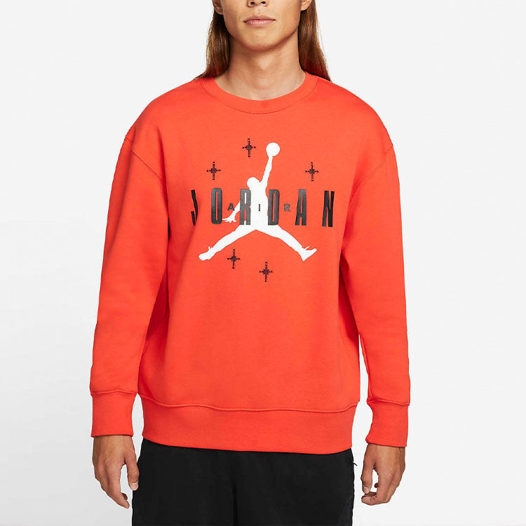 Men's Air Jordan Logo Alphabet Printing Fleece Lined Round Neck Pullover Red DO9153-673 - 5