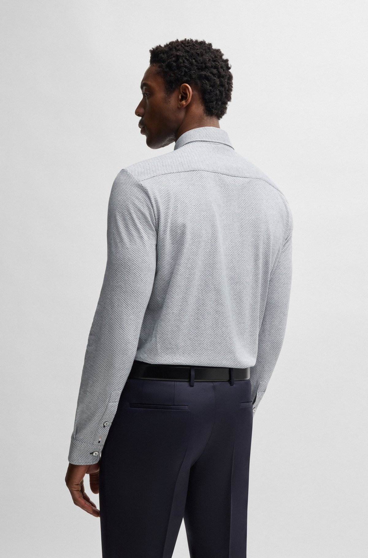 SLIM-FIT SHIRT IN PATTERNED COTTON JACQUARD - 5