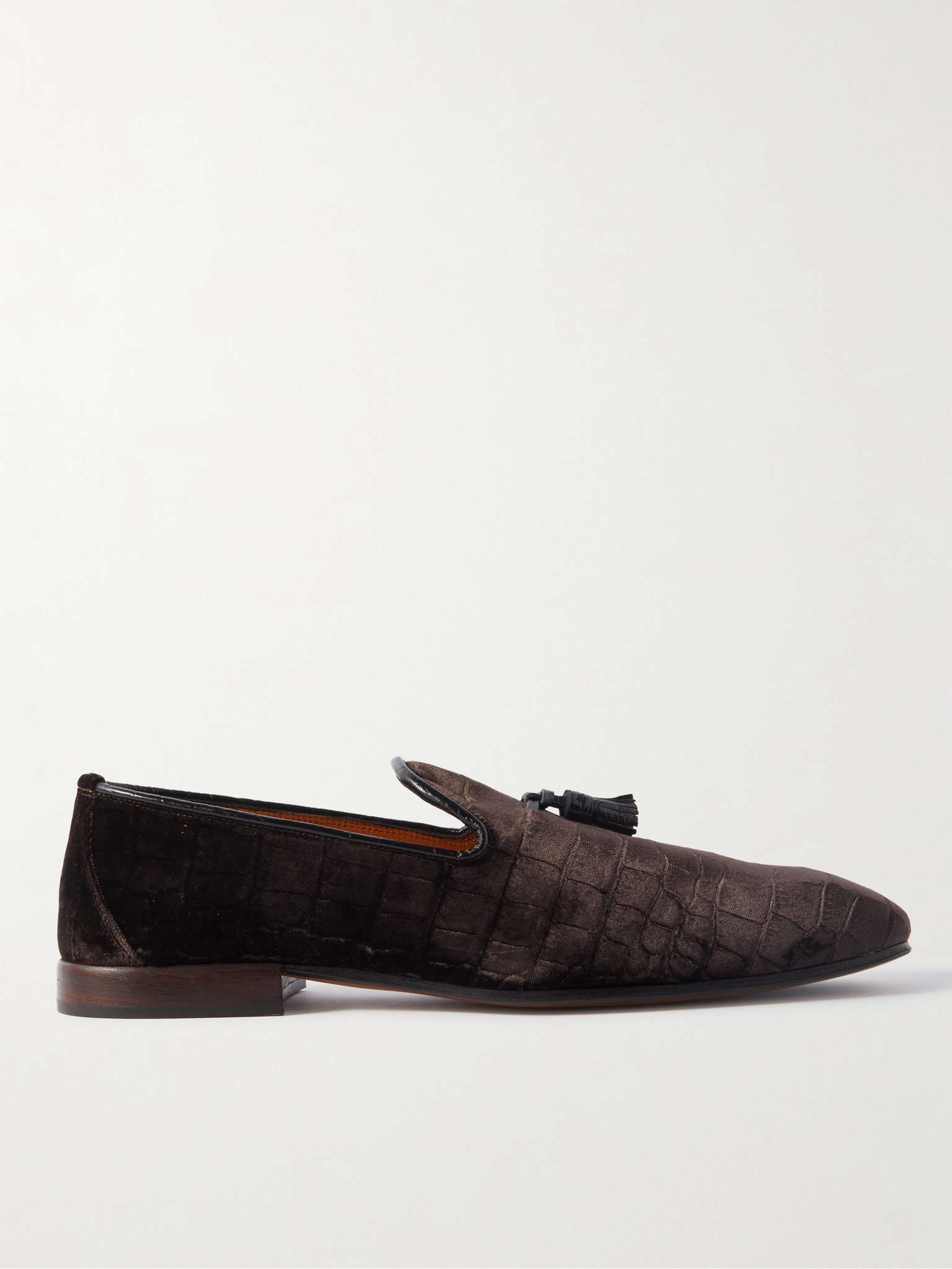 Bailey Tasselled Leather-Trimmed Croc-Effect Velvet Loafers - 1