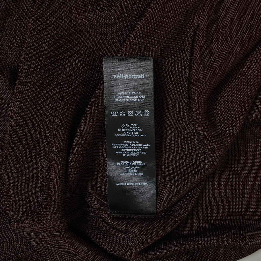 Brown Viscose Knit Short Sleeve Top - 3