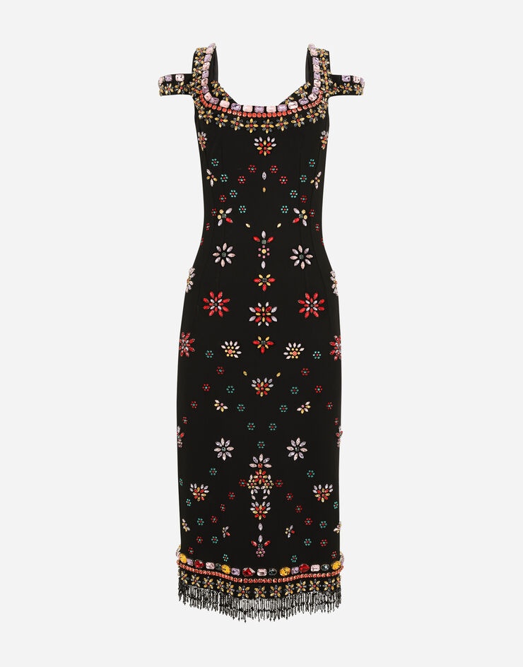 Jersey midi dress with multi-colored embroidery - 3