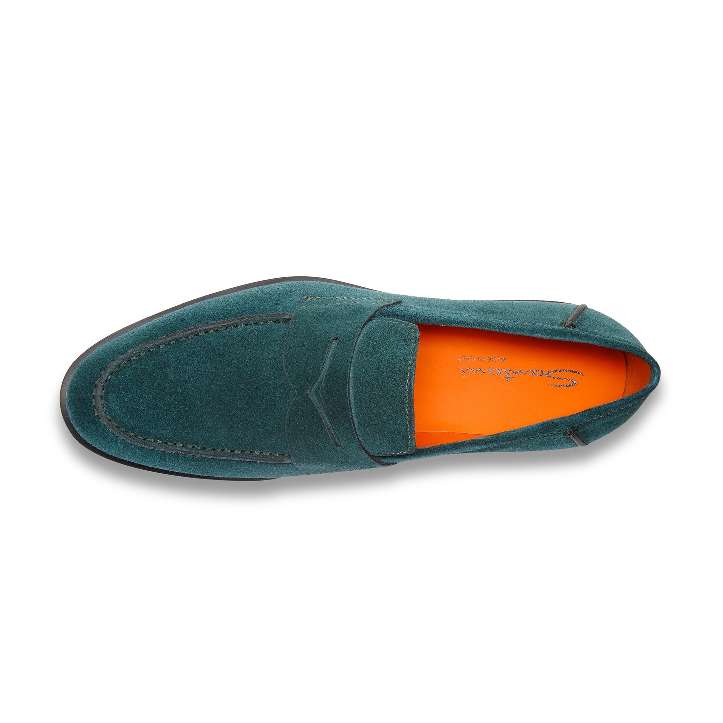 Men's dark green suede penny loafer - 4
