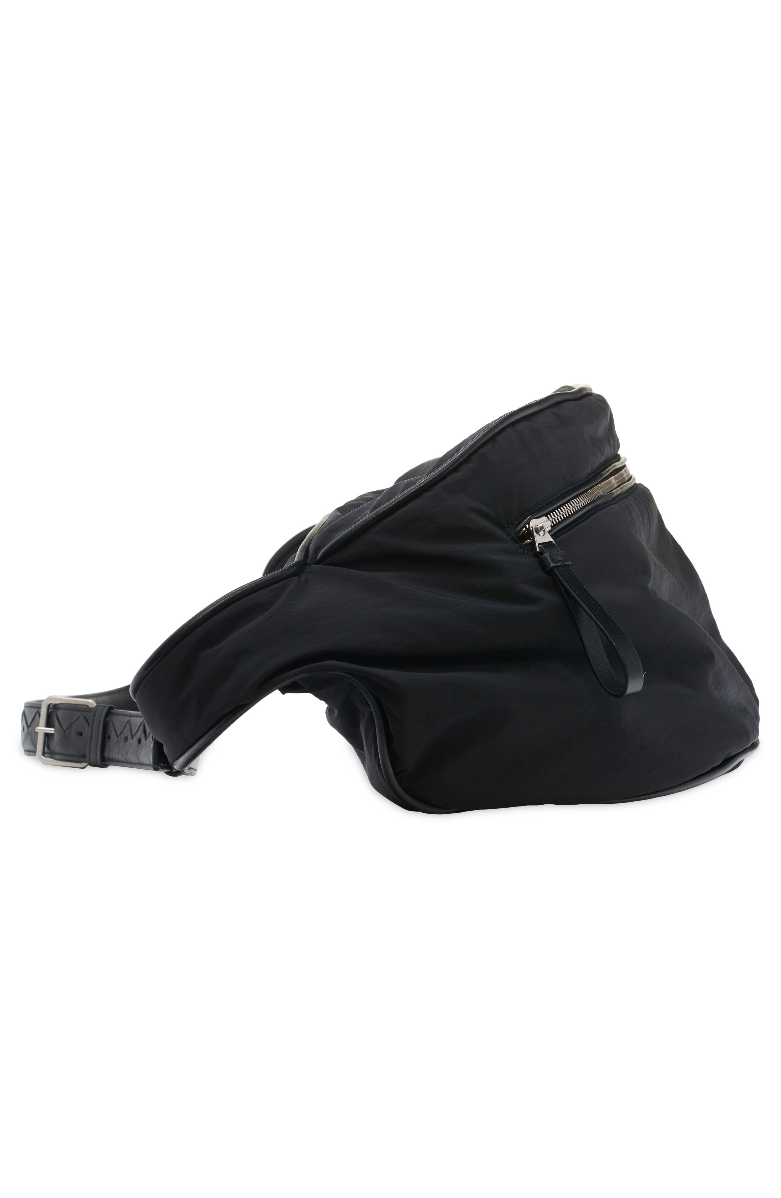Bottega Veneta Large Nylon Belt Bag in 8803 Black/Silver at Nordstrom - 4