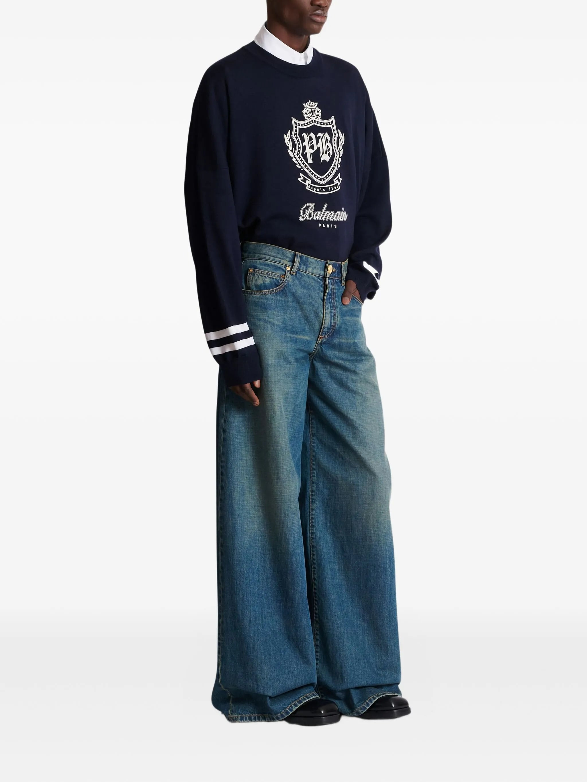 faded wide-leg jeans - 3