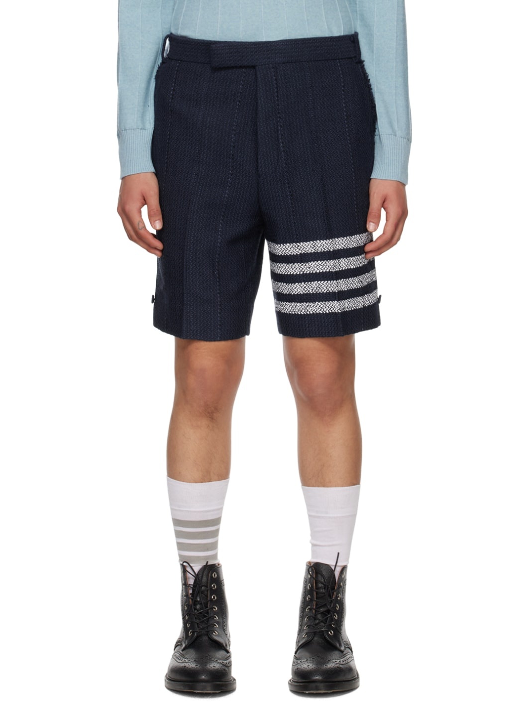 Navy 4-Bar Sack Shorts - 1