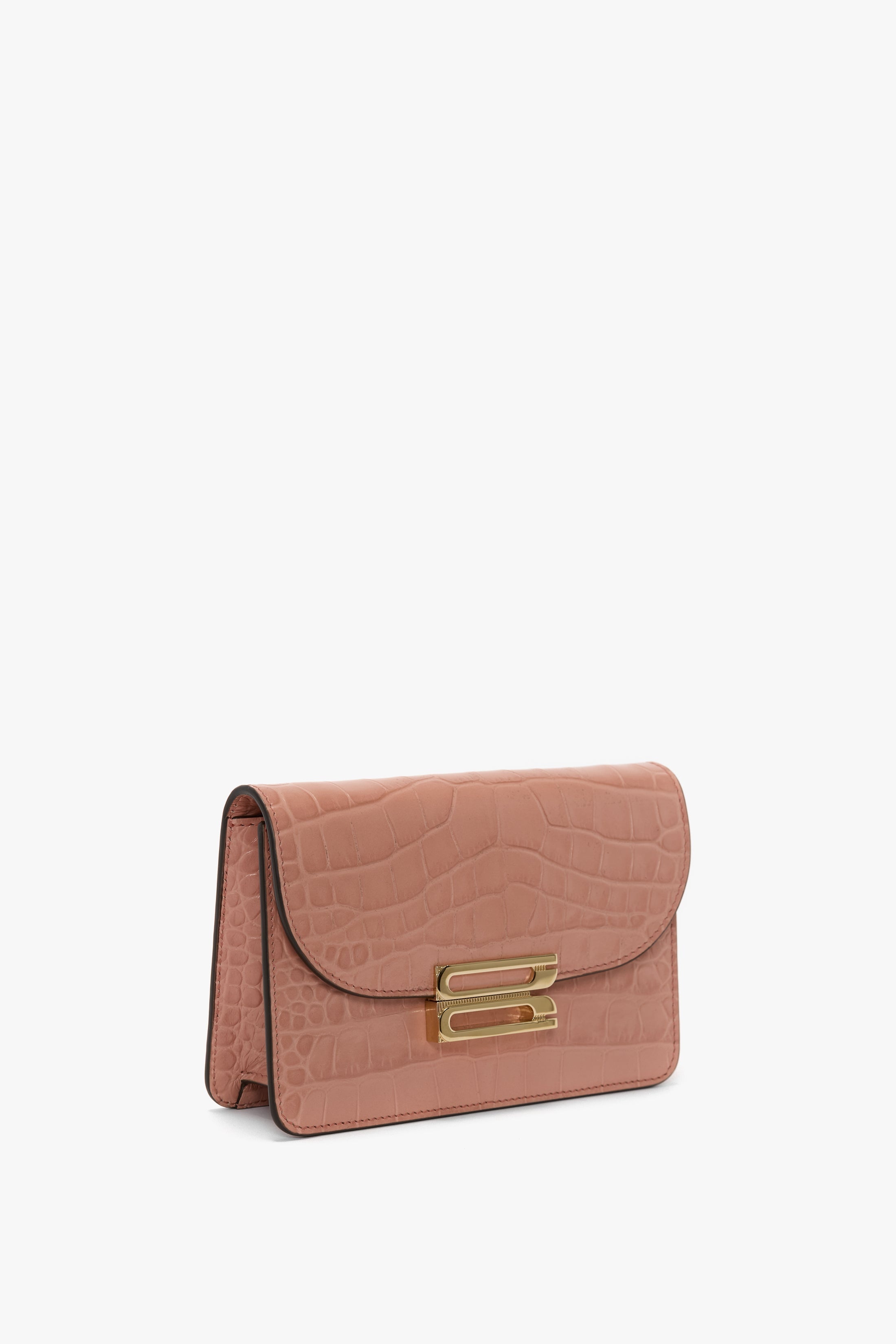 Nano Dorian Wristlet In Blush Pink Croc Embossed Leather - 2