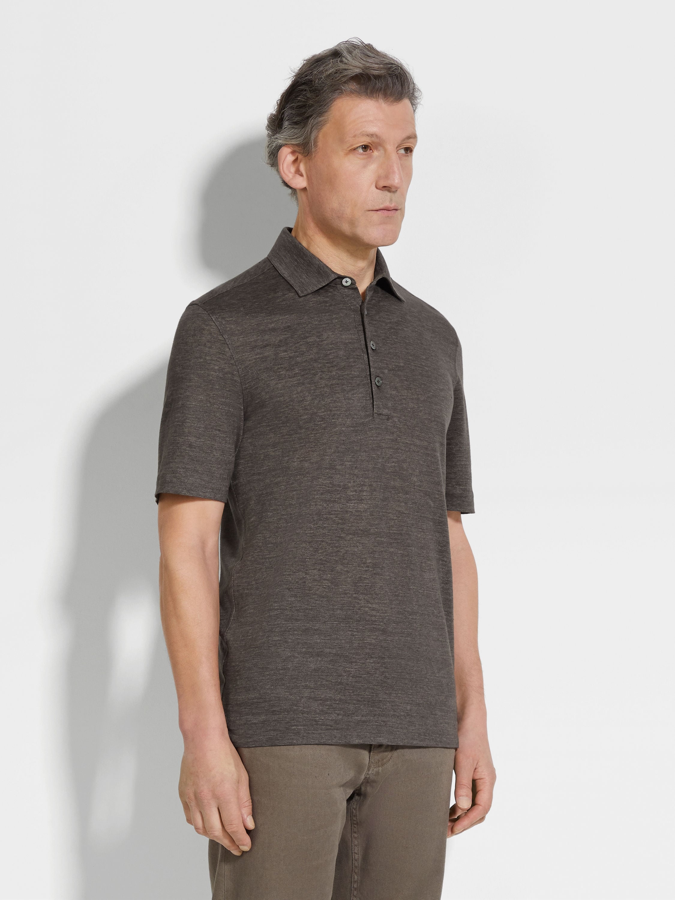 DARK TAUPE OASI LINO POLO SHIRT - 4