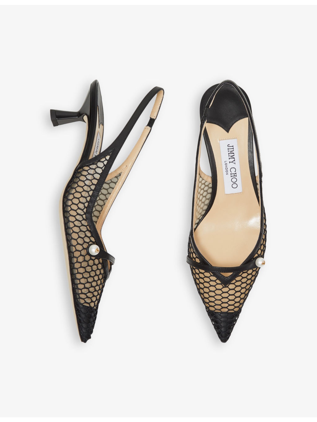 Amita 45 pointed-toe mesh slingback heeled pumps - 5