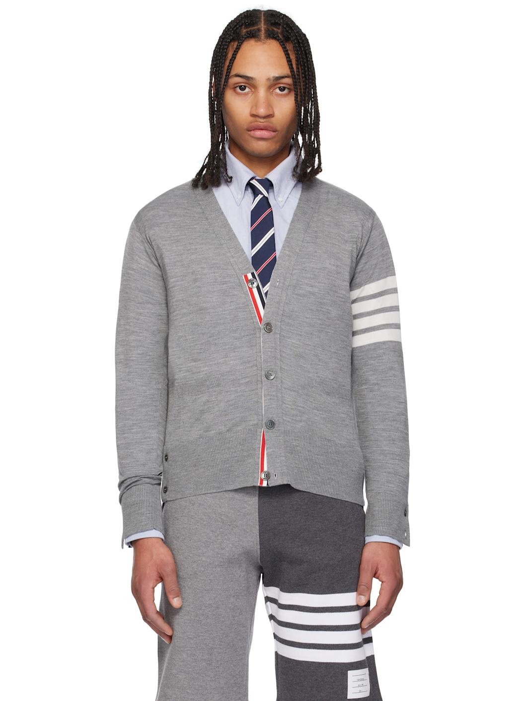 Gray Relaxed Fit 4-Bar Cardigan - 1