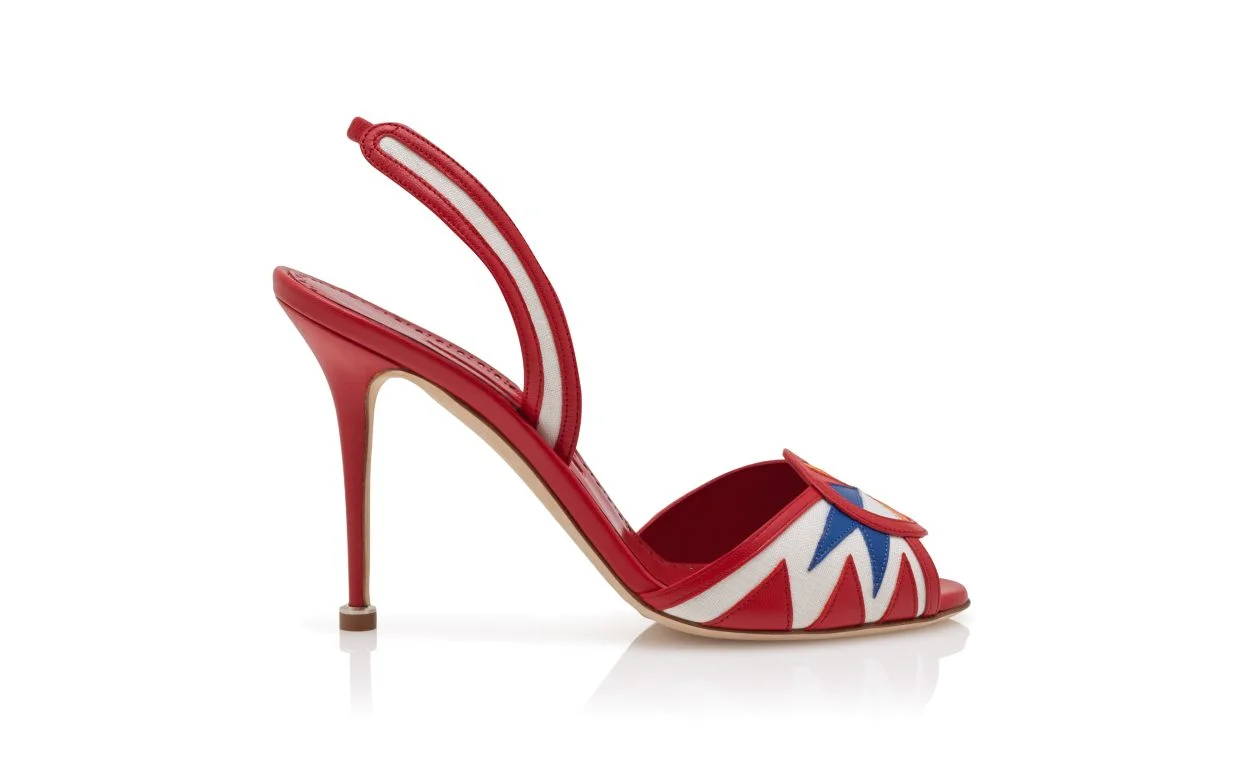 Red, White And Blue Nappa Leather Slingback Sandals - 1