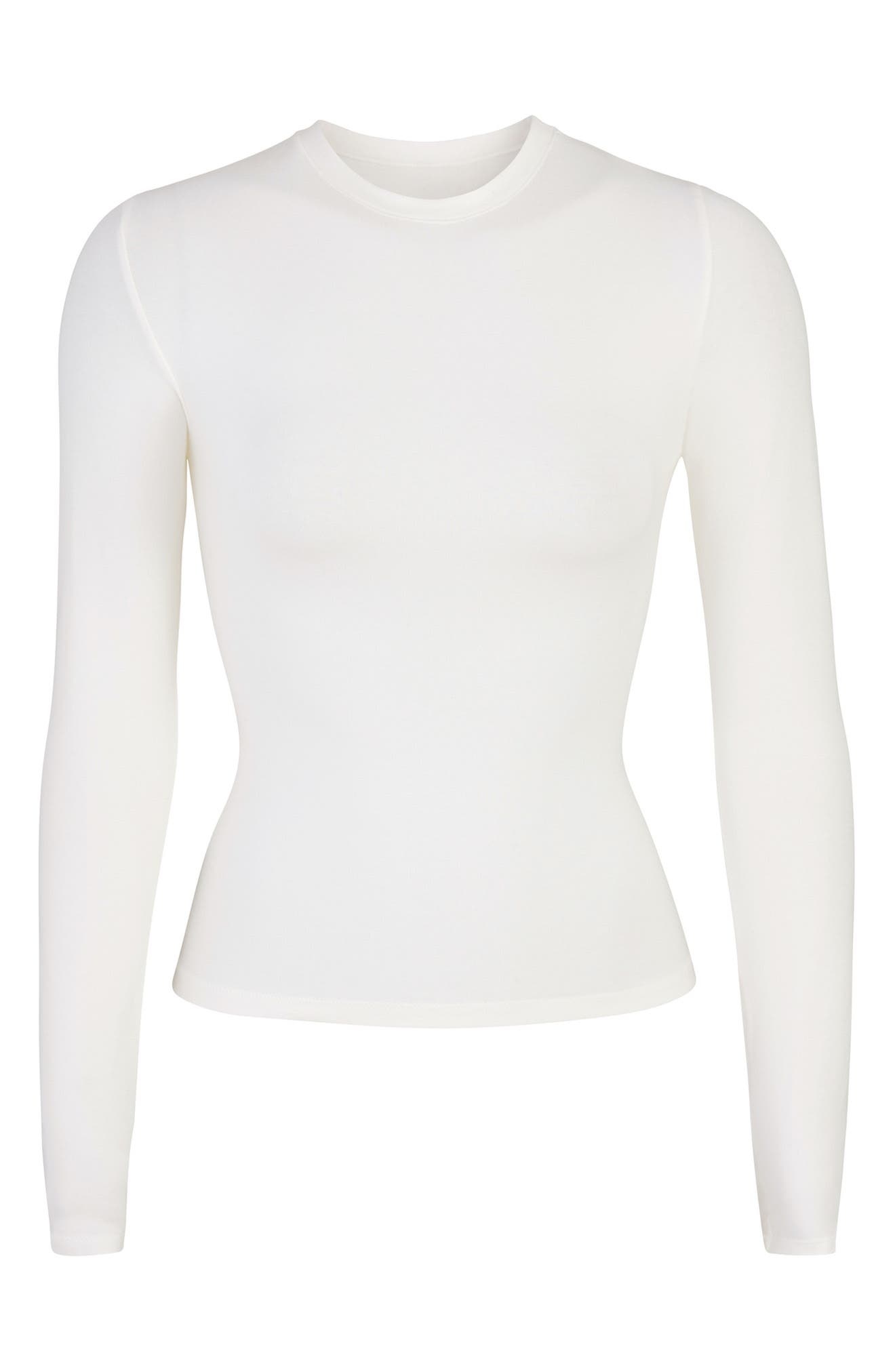 SKIMS Stretch Cotton Jersey Long Sleeve T-Shirt in Marble at Nordstrom - 4