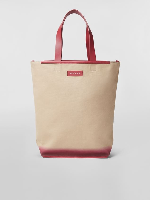 NORTH-SOUTH COTTON CANVAS SHOPPING BAG WITH OUTLINE BORDEAUX SPRAYED MOTIF - 1