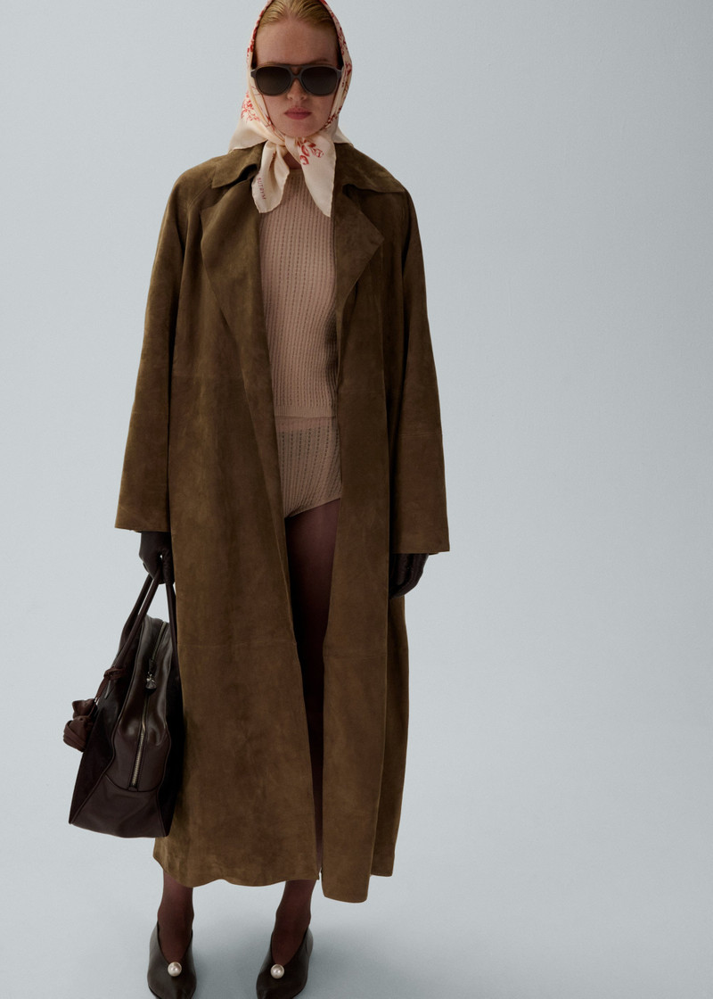 MAGDA BUTRYM Belted leather wrap coat in beige suede outlook