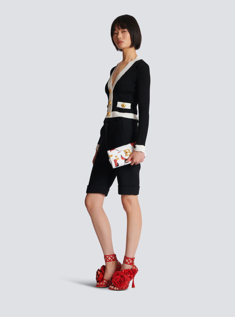 Balmain Calfskin B-Buzz Pouch 23 with a Roses print and embossed Grid motif outlook
