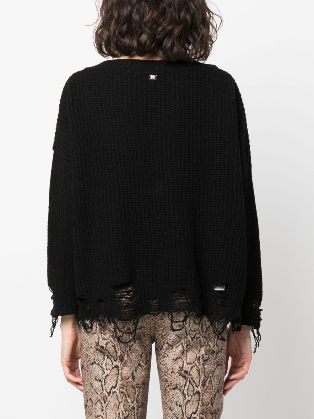 ripped V-neck knitted jumper - 4