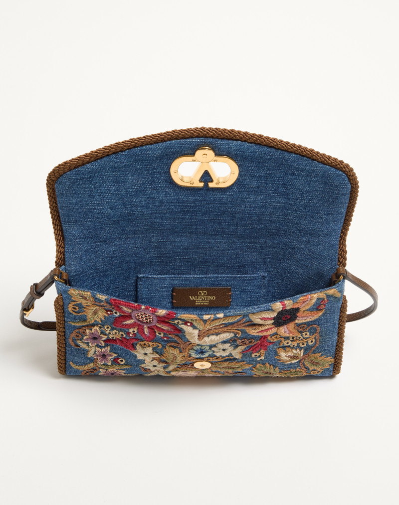 Valentino VALENTINO GARAVANI DEVAIN SMALL EMBROIDERED DENIM SHOULDER BAG outlook