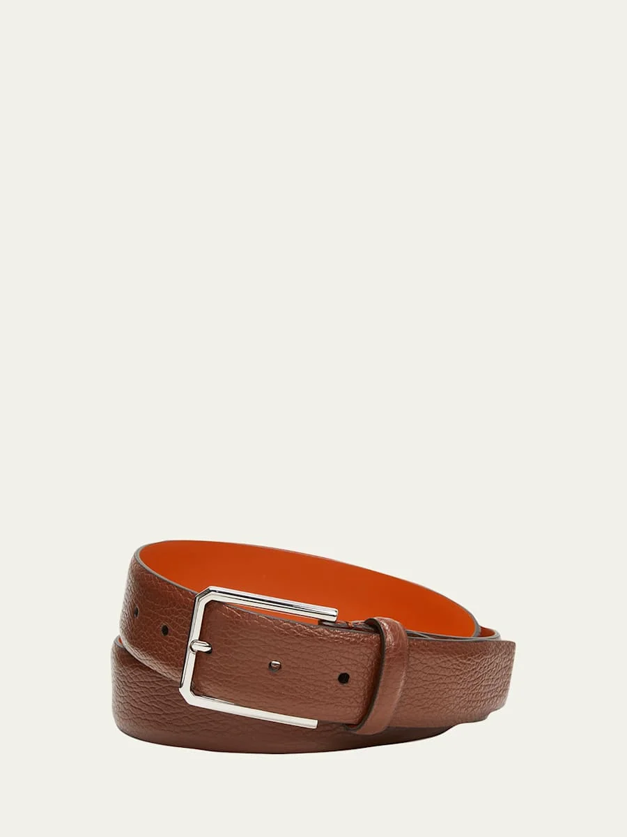 Men's Grained Leather Belt - 1