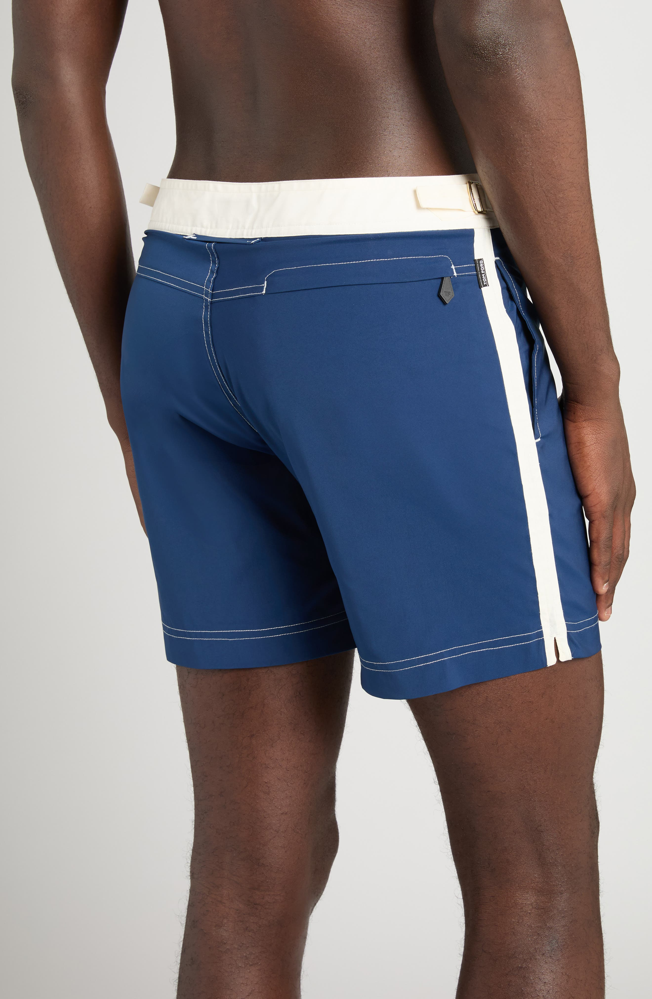 TOM FORD Microcompact Poplin Swim Trunks in X7Baw Dark Blue/White at Nordstrom - 2